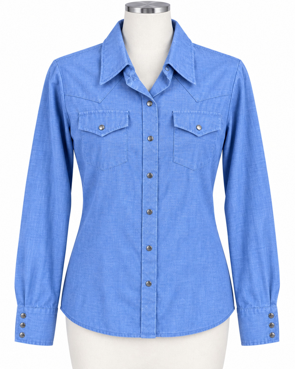 Wrangler Women's 40 XL vintage USA Blue Denim Western Pearl Snap Shirt Pockets